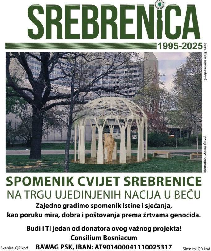 SPOMENIK "CVIJET SREBRENICE" na trgu Ujedinjenih nacija u Beču